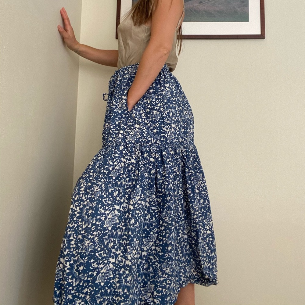 Ulla Johnson Blue Cotton Poplin Batik Print Skirt